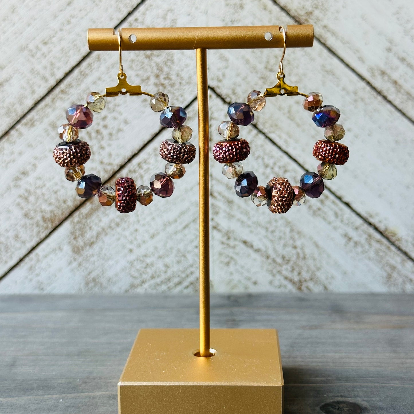 Bronze Beaded Hoop Earrings