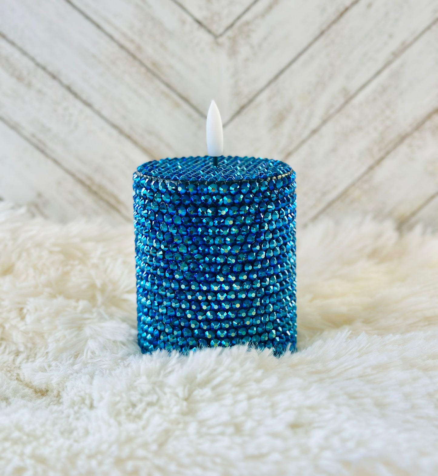 Dark Blue Rhinestoned Flameless LED Candle
