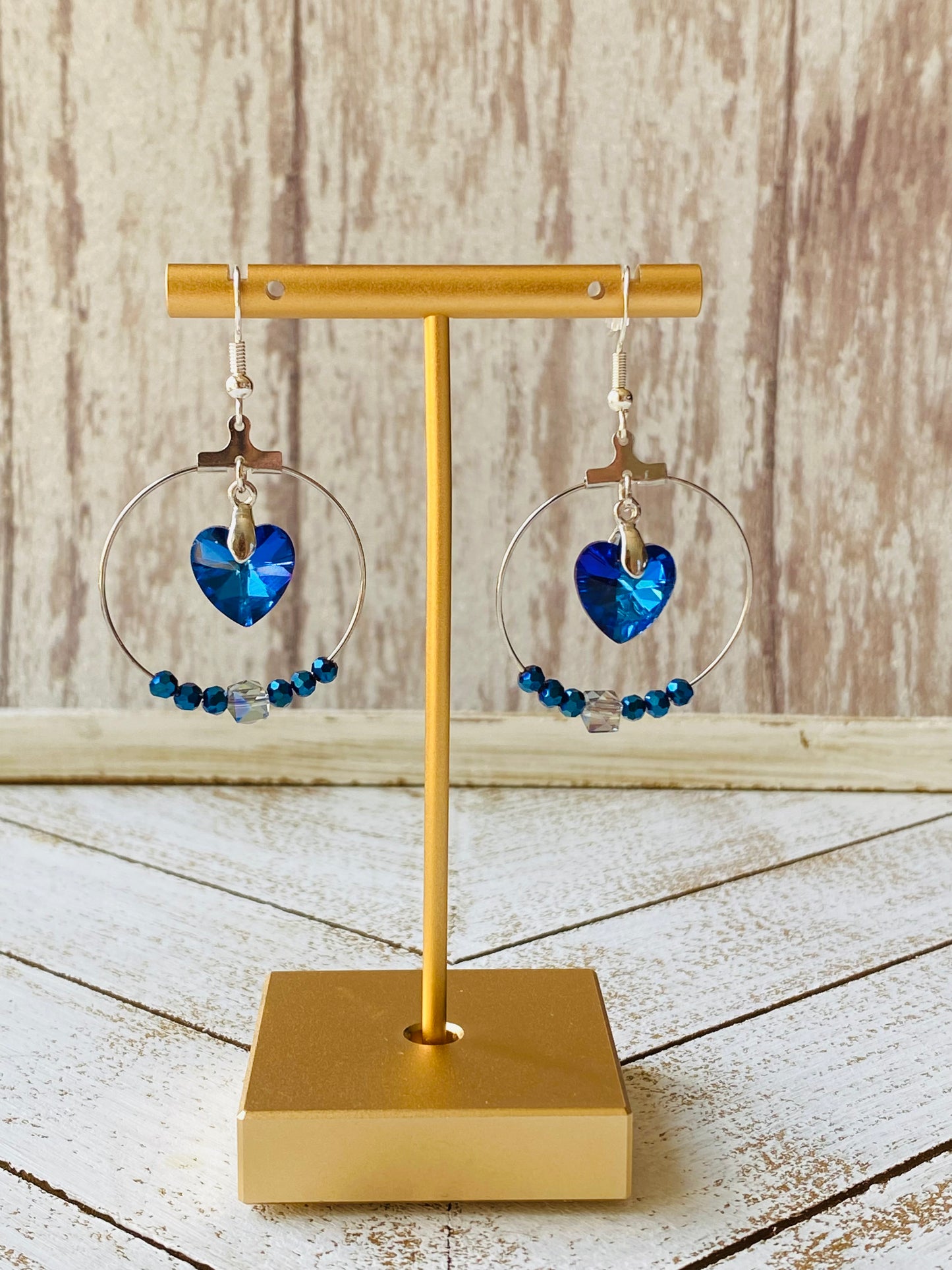 Blue Heart Hoop Earrings