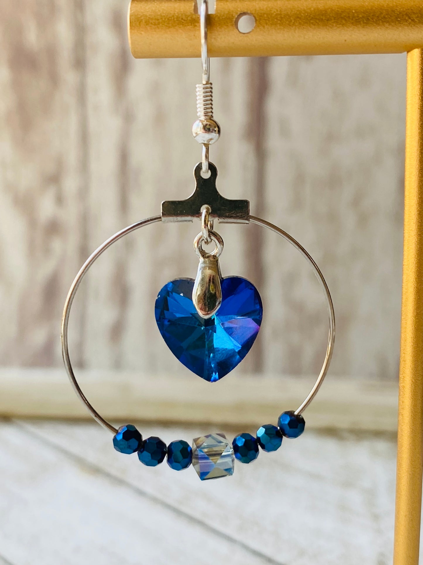 Blue Heart Hoop Earrings