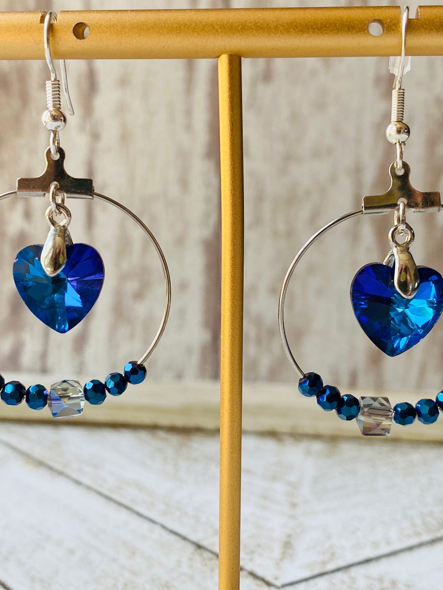 Blue Heart Hoop Earrings