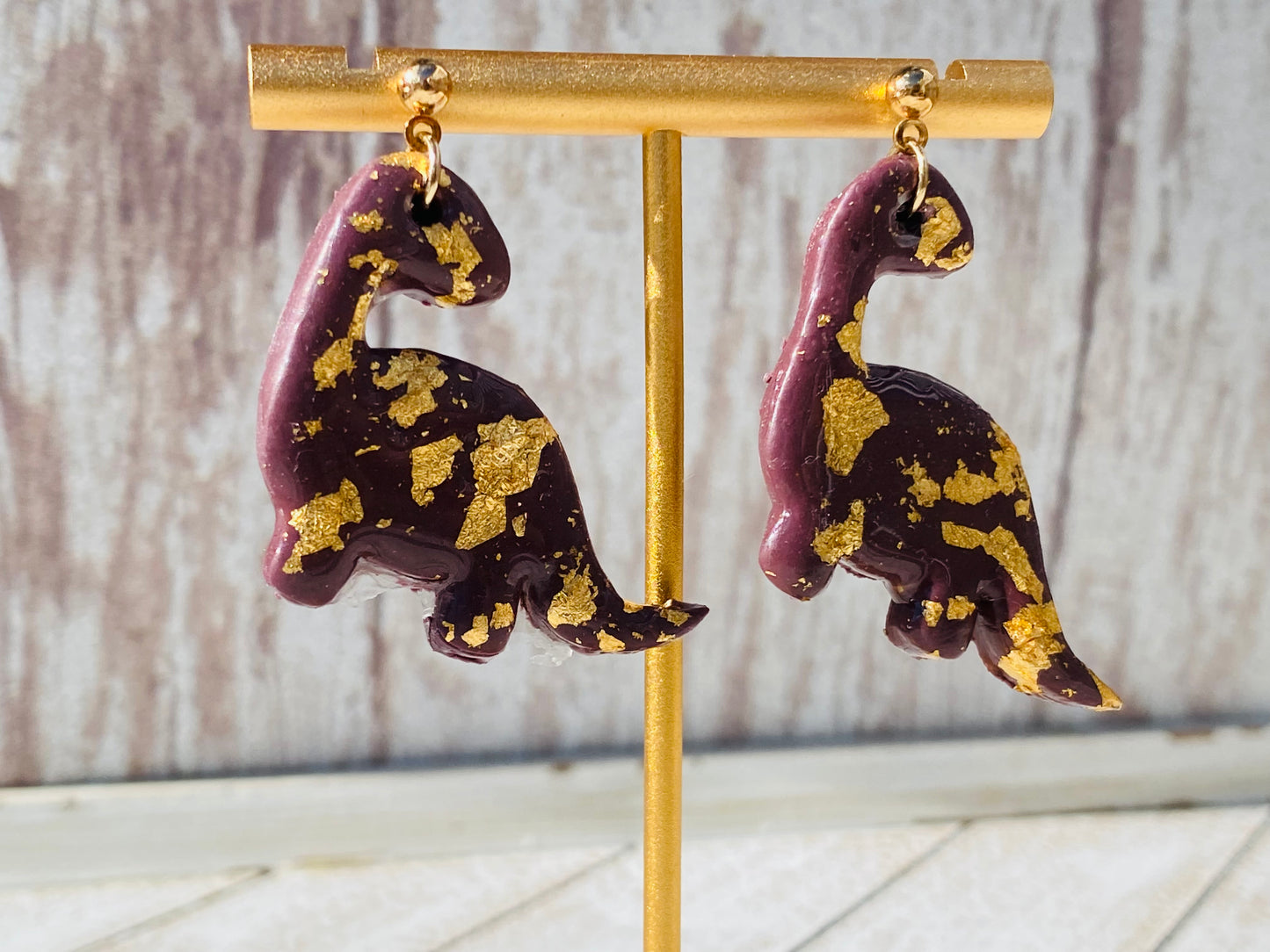 Gold Foil Polymer Clay Dino Earrings