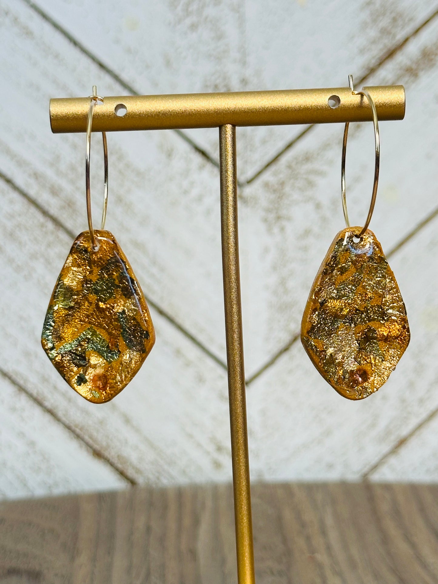 Rhombus Golden Flaked Earrings