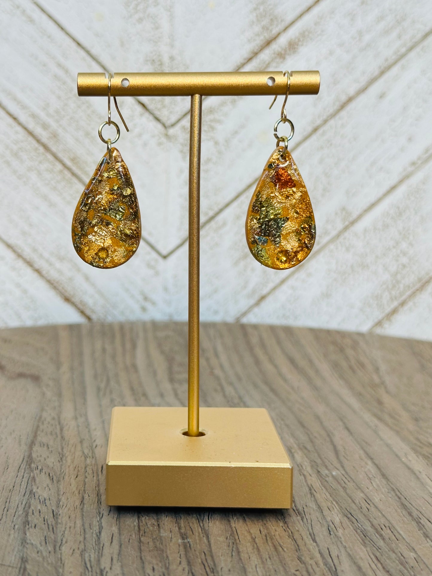 Teardrop Gold Fleck Earrings