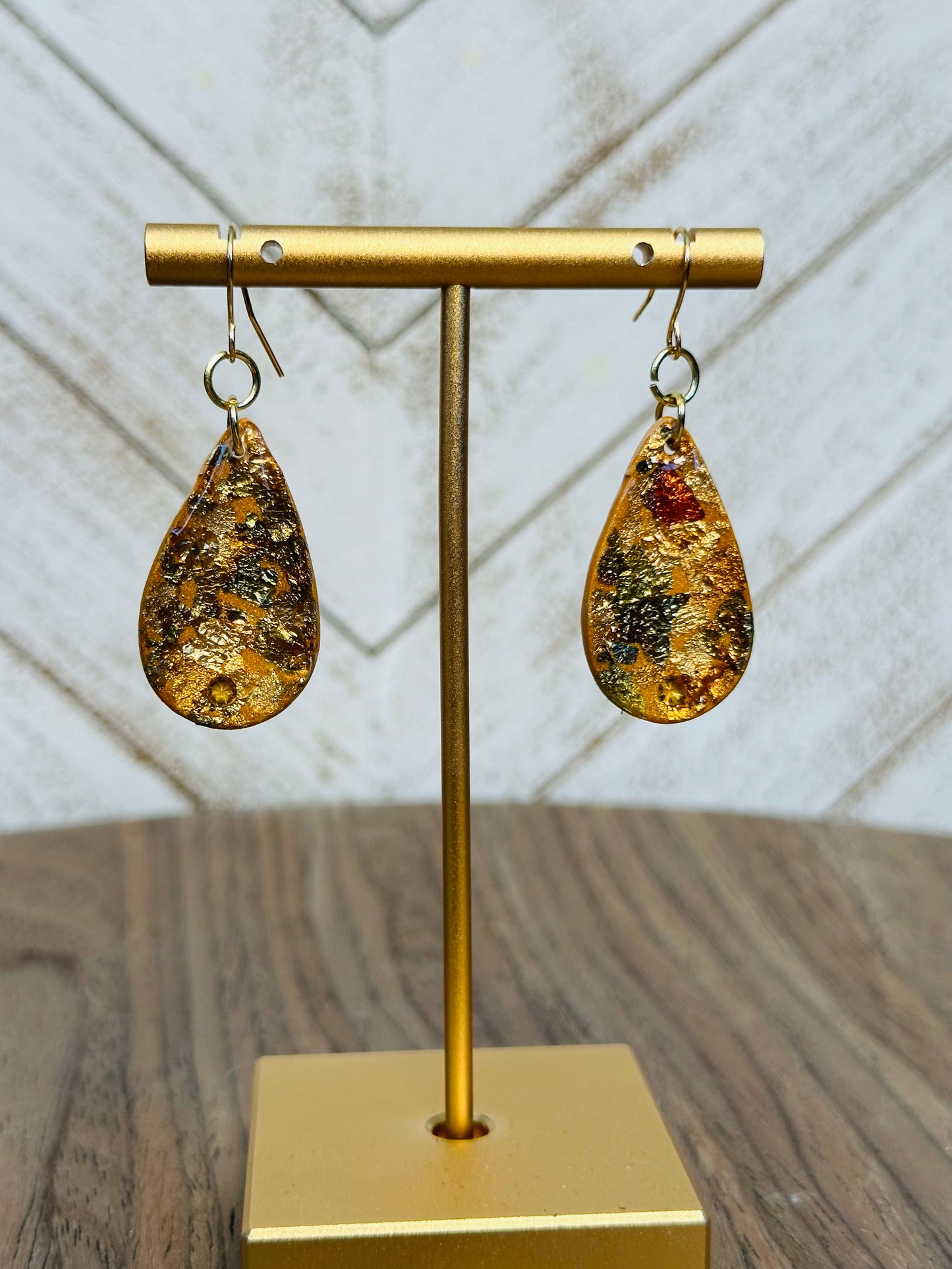 Teardrop Gold Fleck Earrings