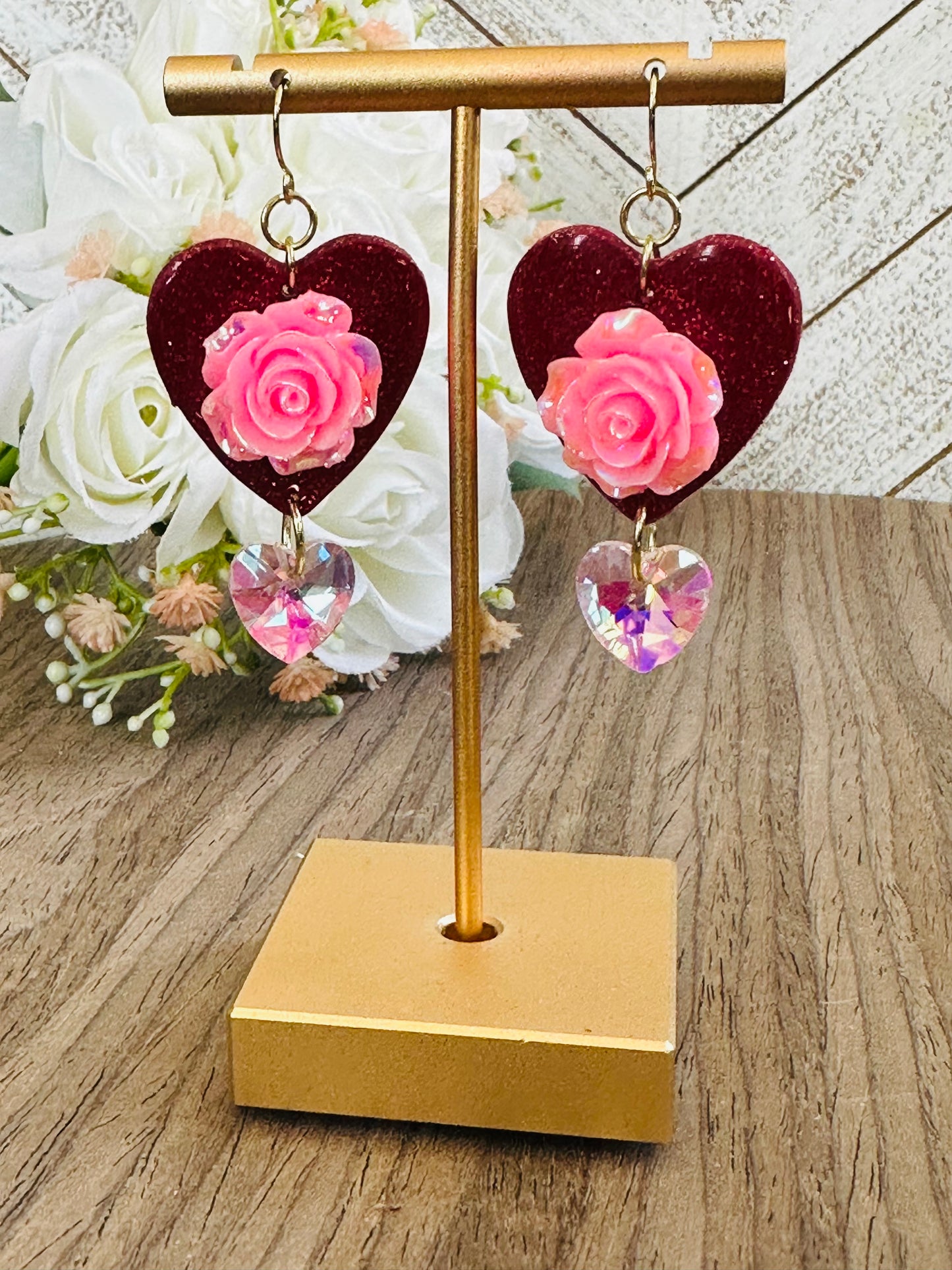 Rose Heart Earrings