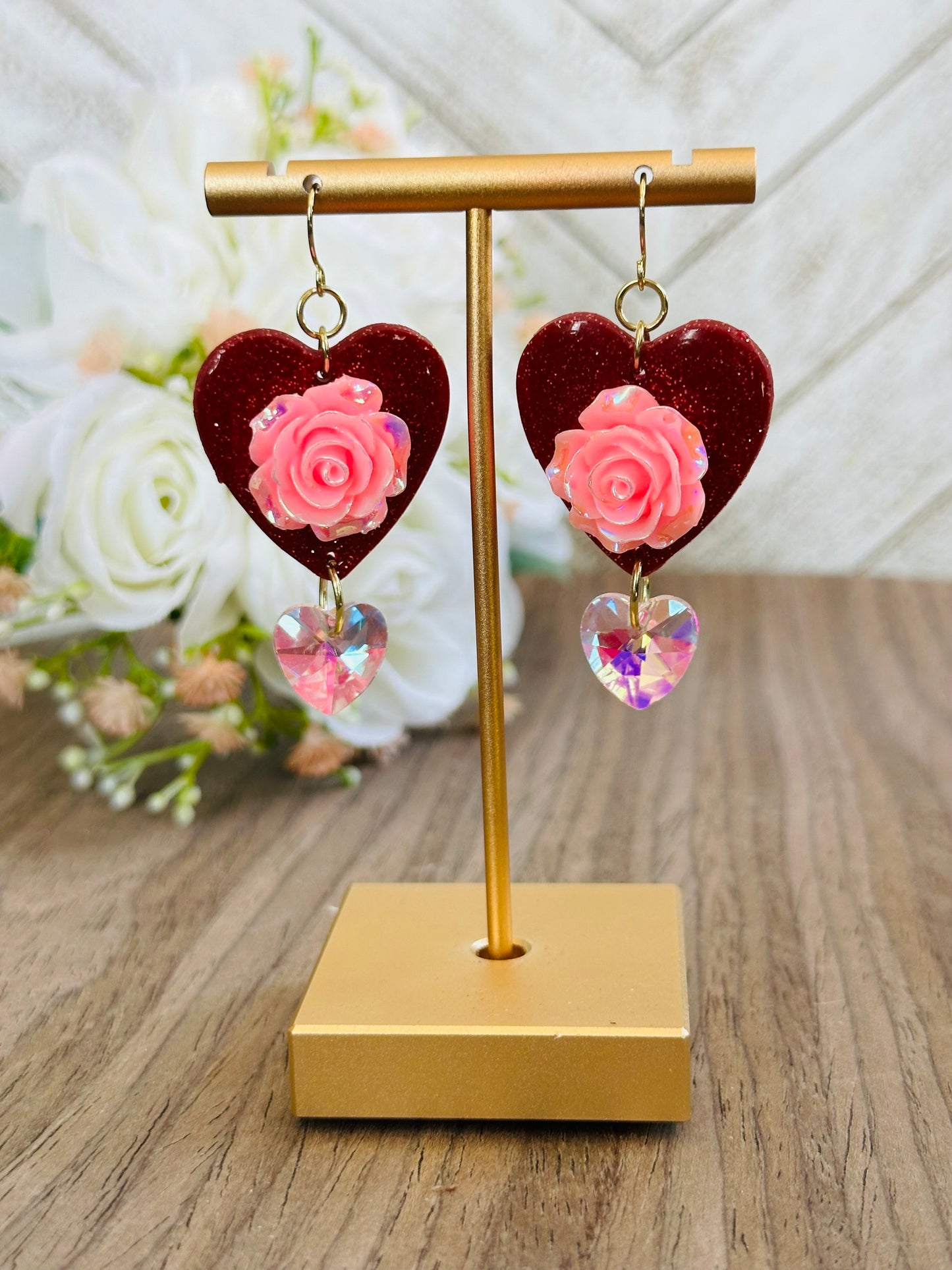 Rose Heart Earrings