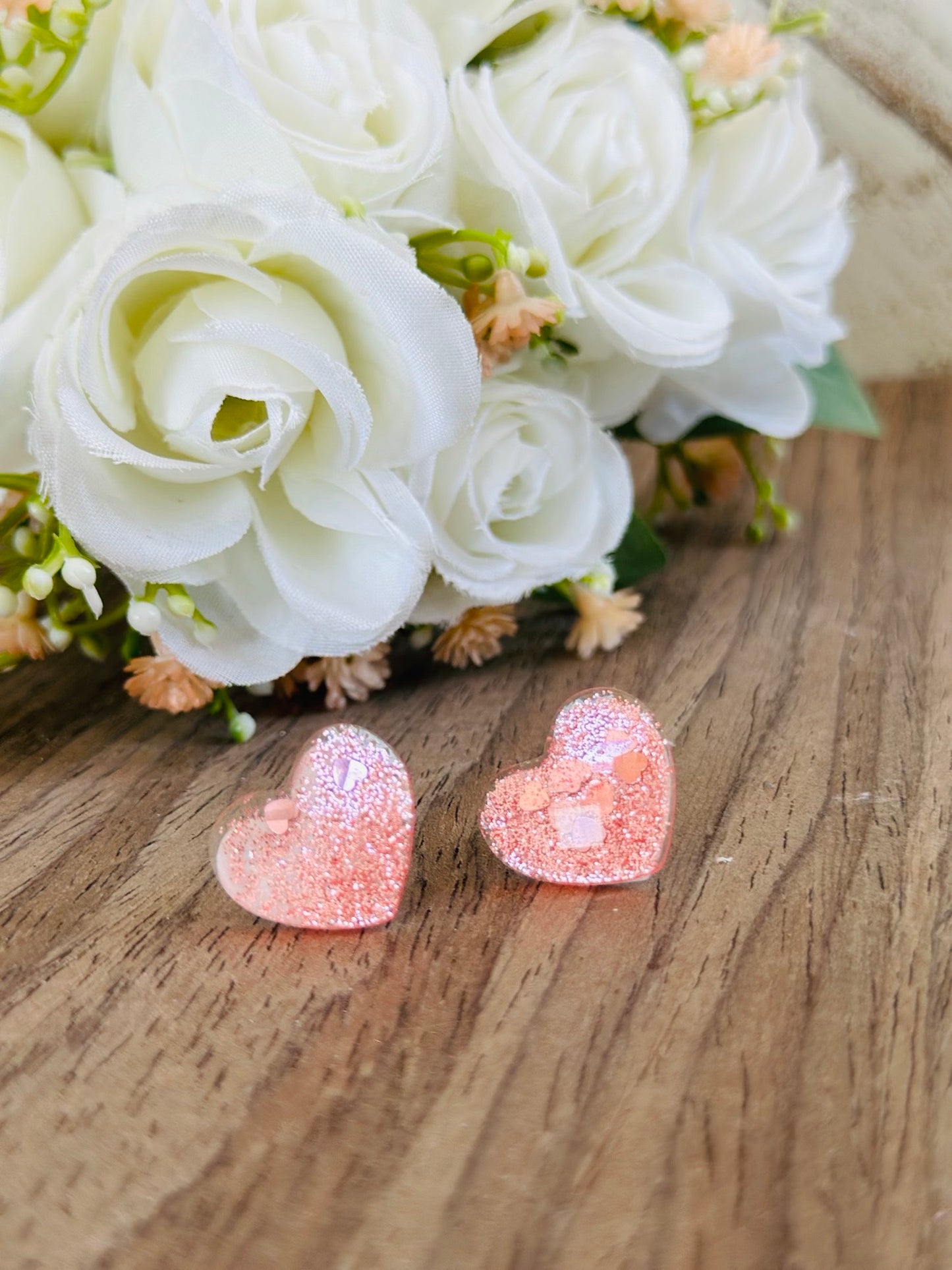 Love Glitter Heart Studs