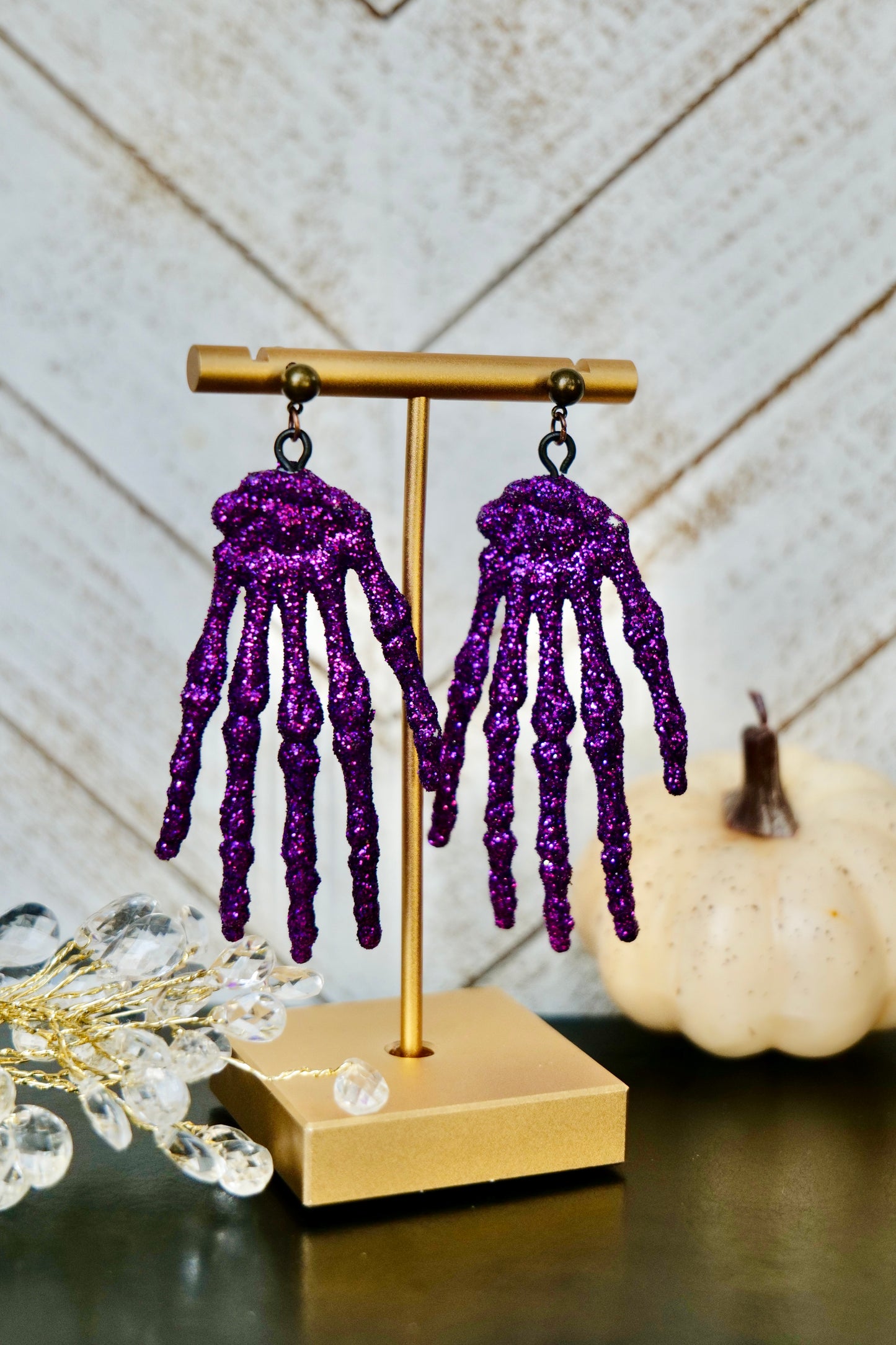 Glitter Skeleton Hand Earrings