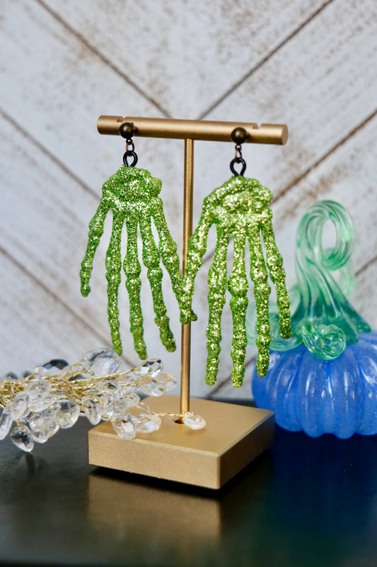 Glitter Skeleton Hand Earrings