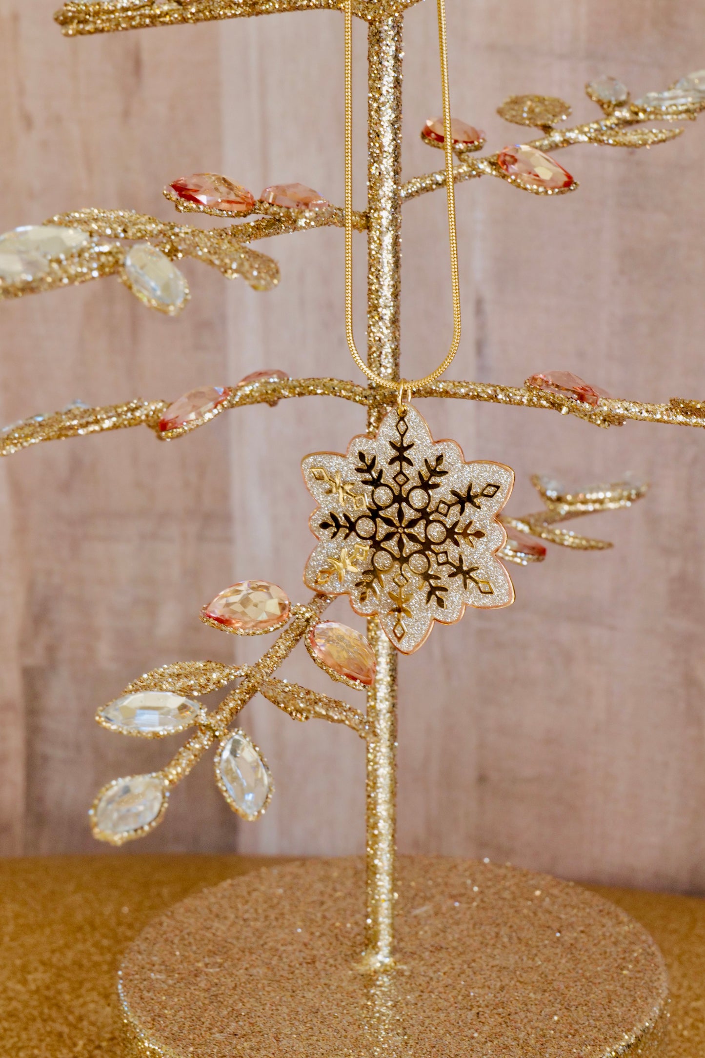 Silver and Gold Glitter Snowflake Necklace