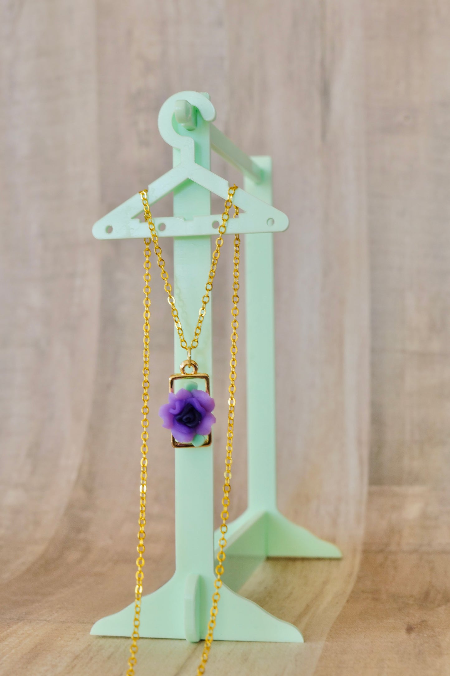 Small Rectangle Purple Flower Necklace