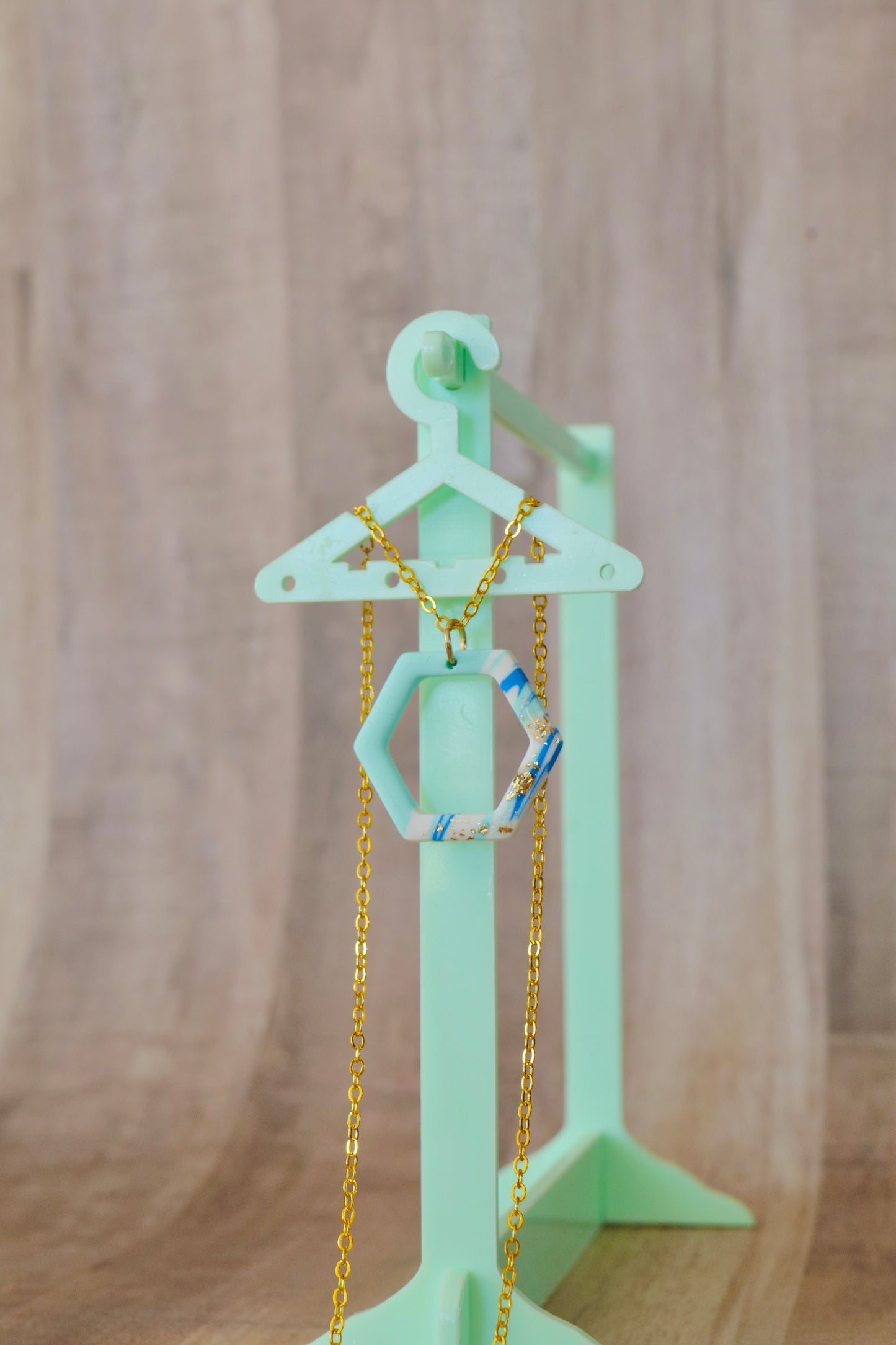 Geometric Blue Gold Necklace