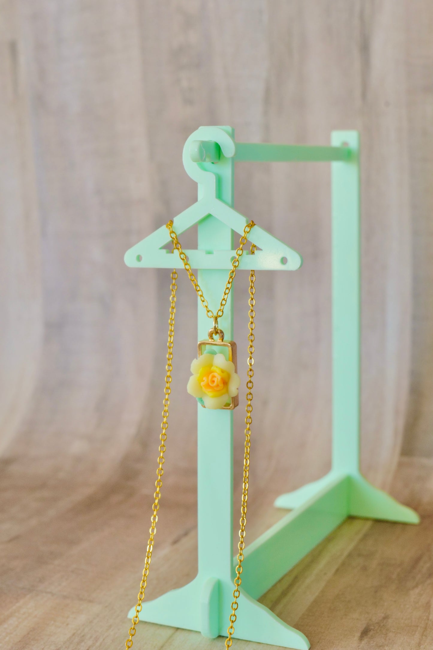 Small Rectangle Yellow Flower Necklace