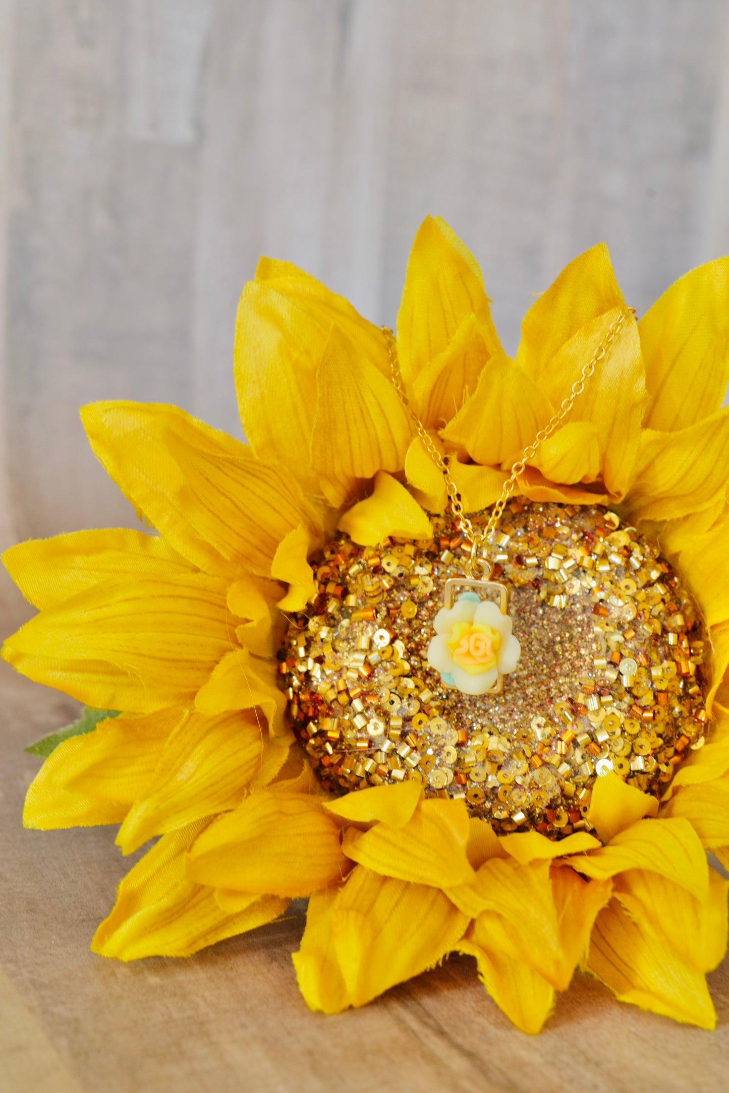 Small Rectangle Yellow Flower Necklace