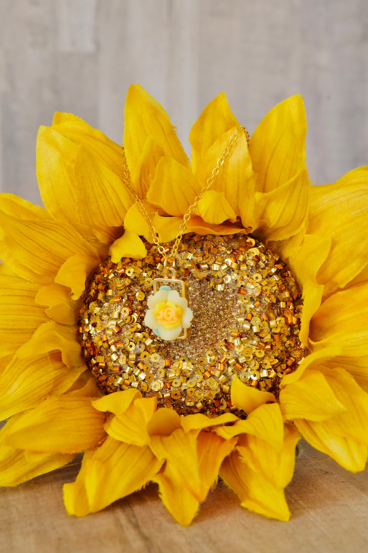 Small Rectangle Yellow Flower Necklace