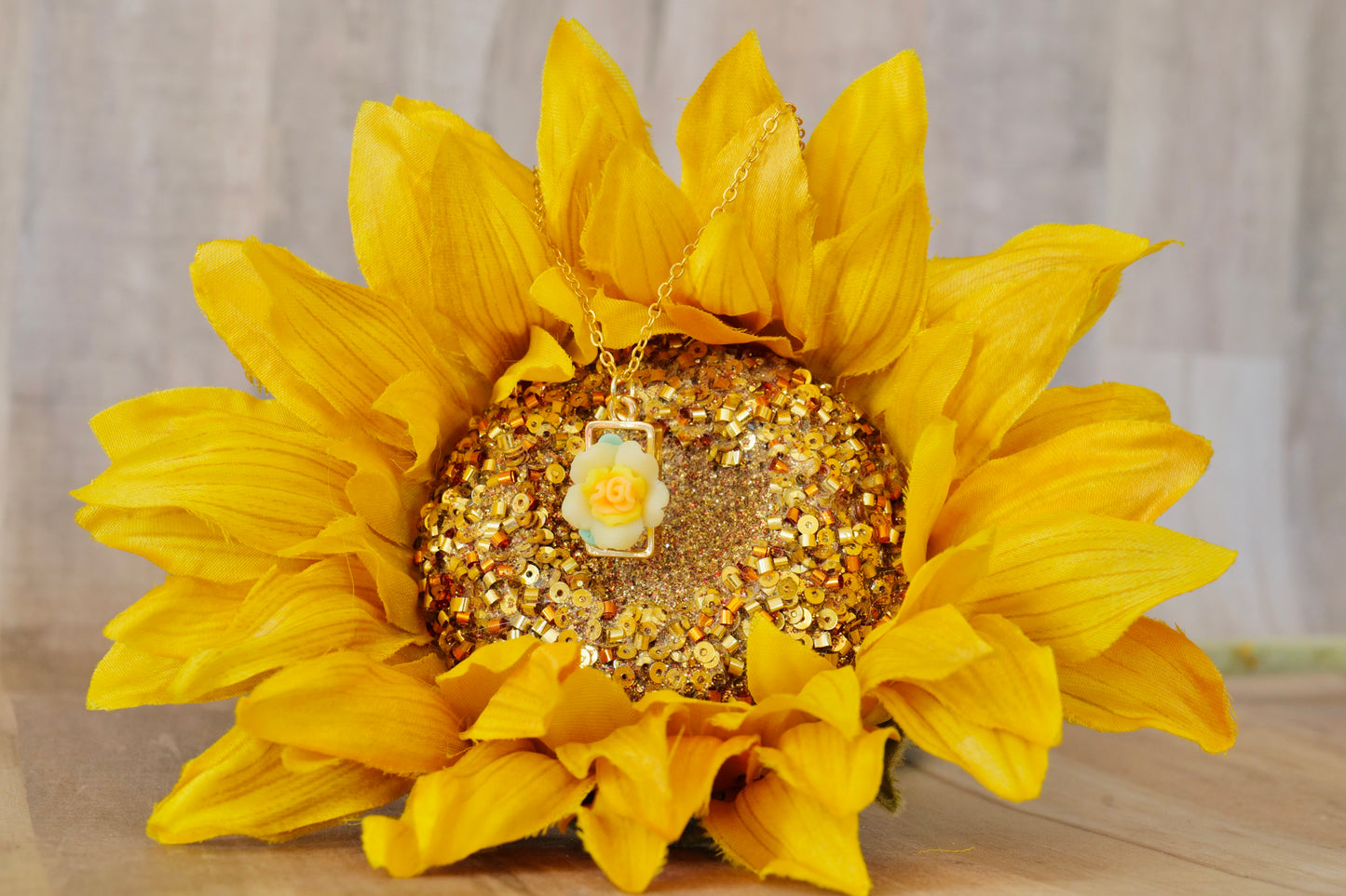 Small Rectangle Yellow Flower Necklace