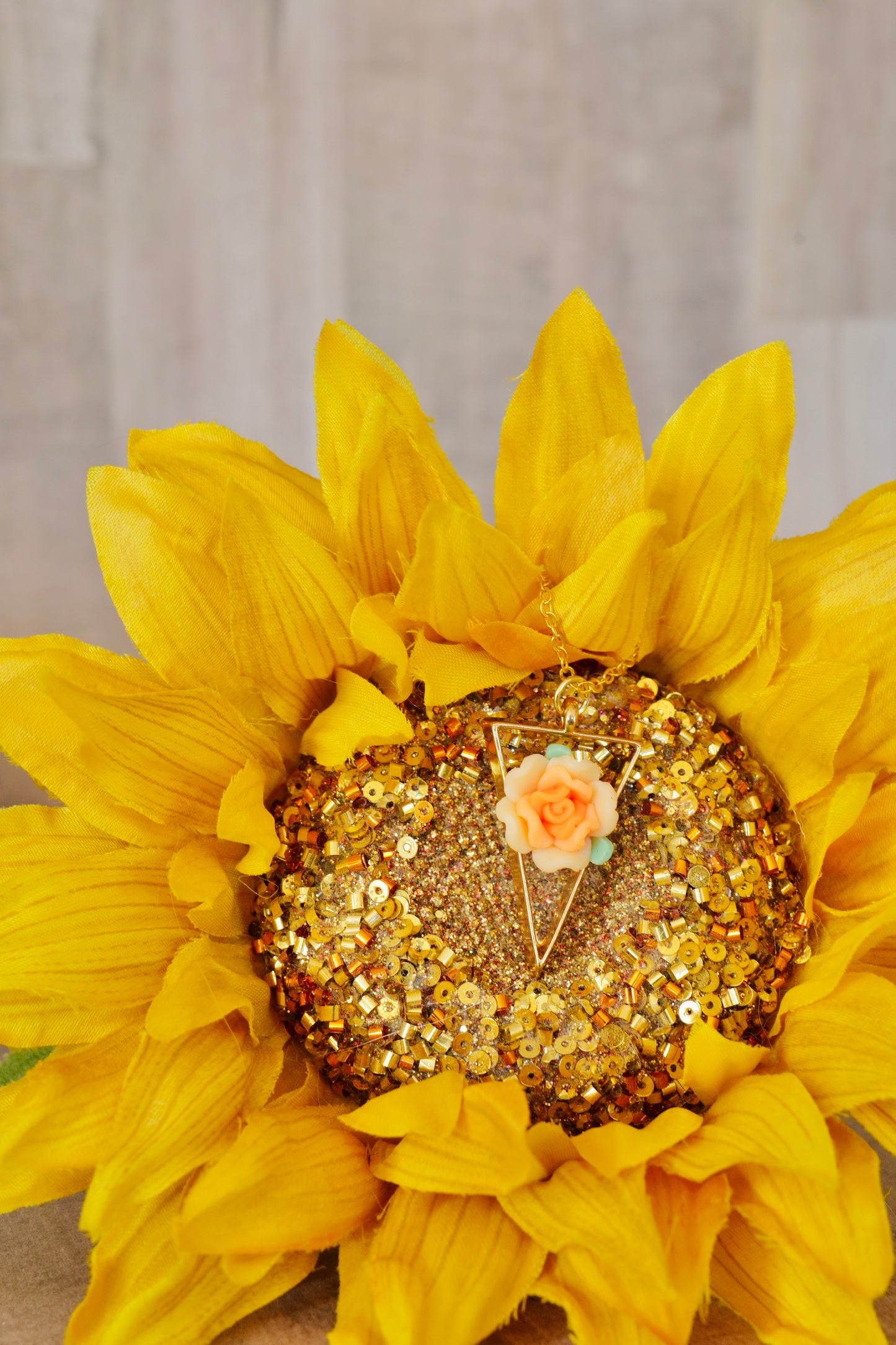 Orange Flower Triangle Necklace