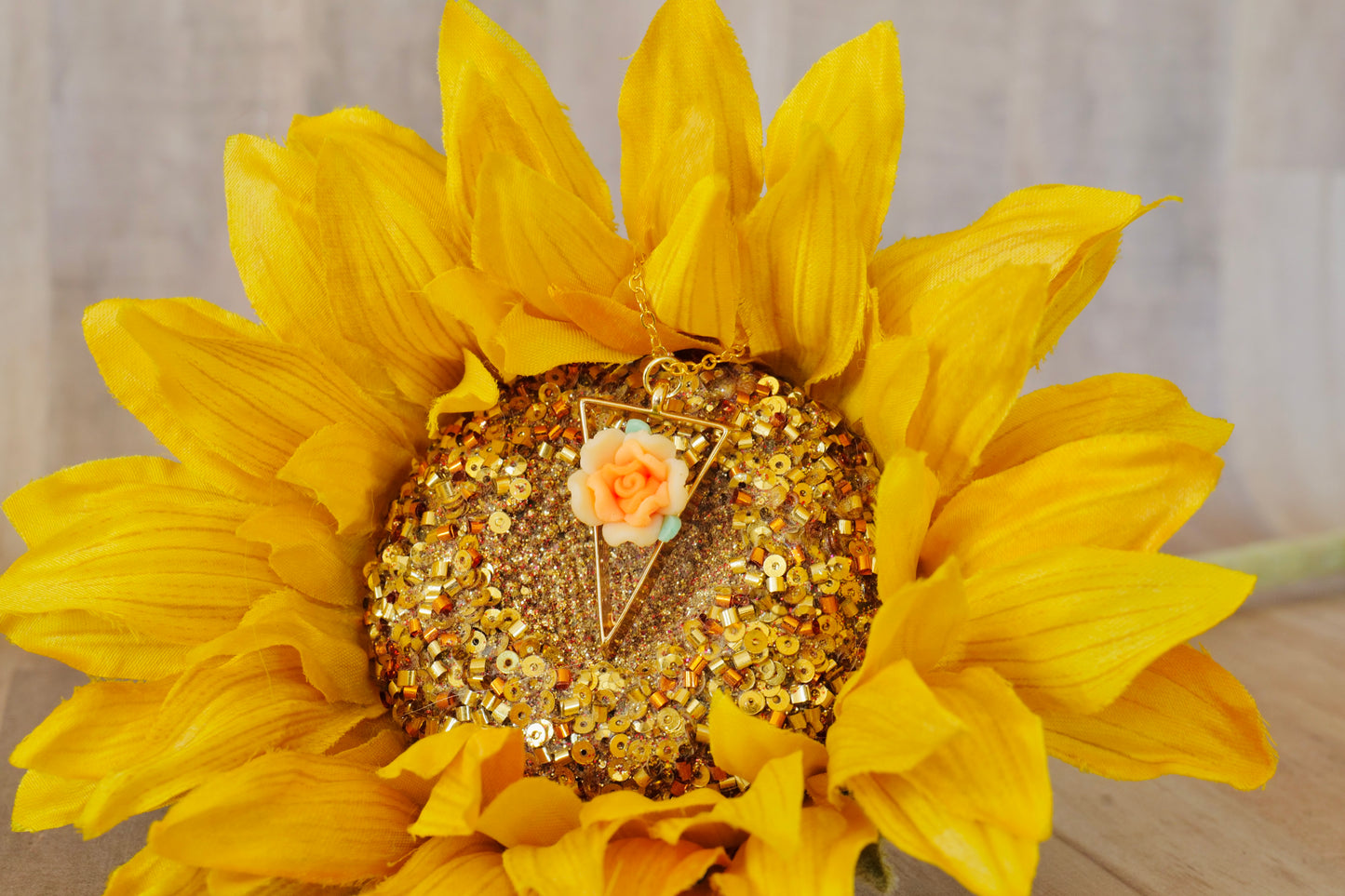 Orange Flower Triangle Necklace