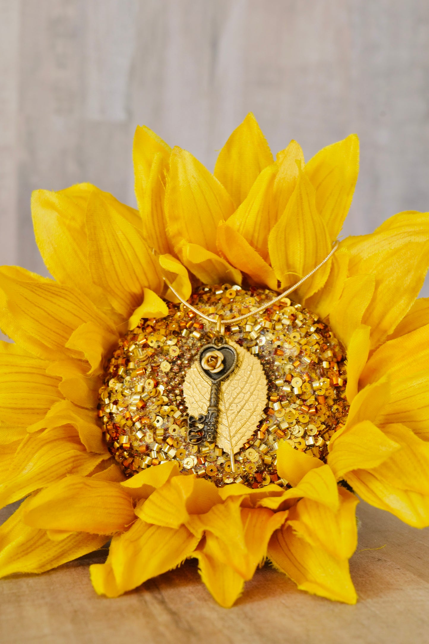 Key To My Heart Gold Leaf Necklace