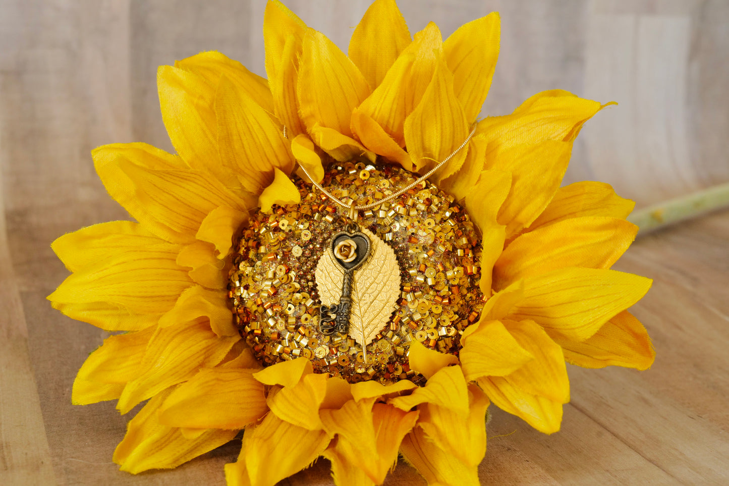 Key To My Heart Gold Leaf Necklace