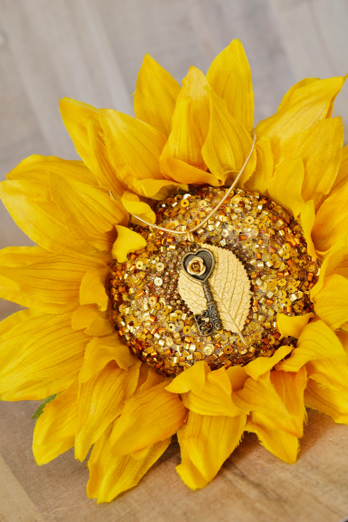 Key To My Heart Gold Leaf Necklace