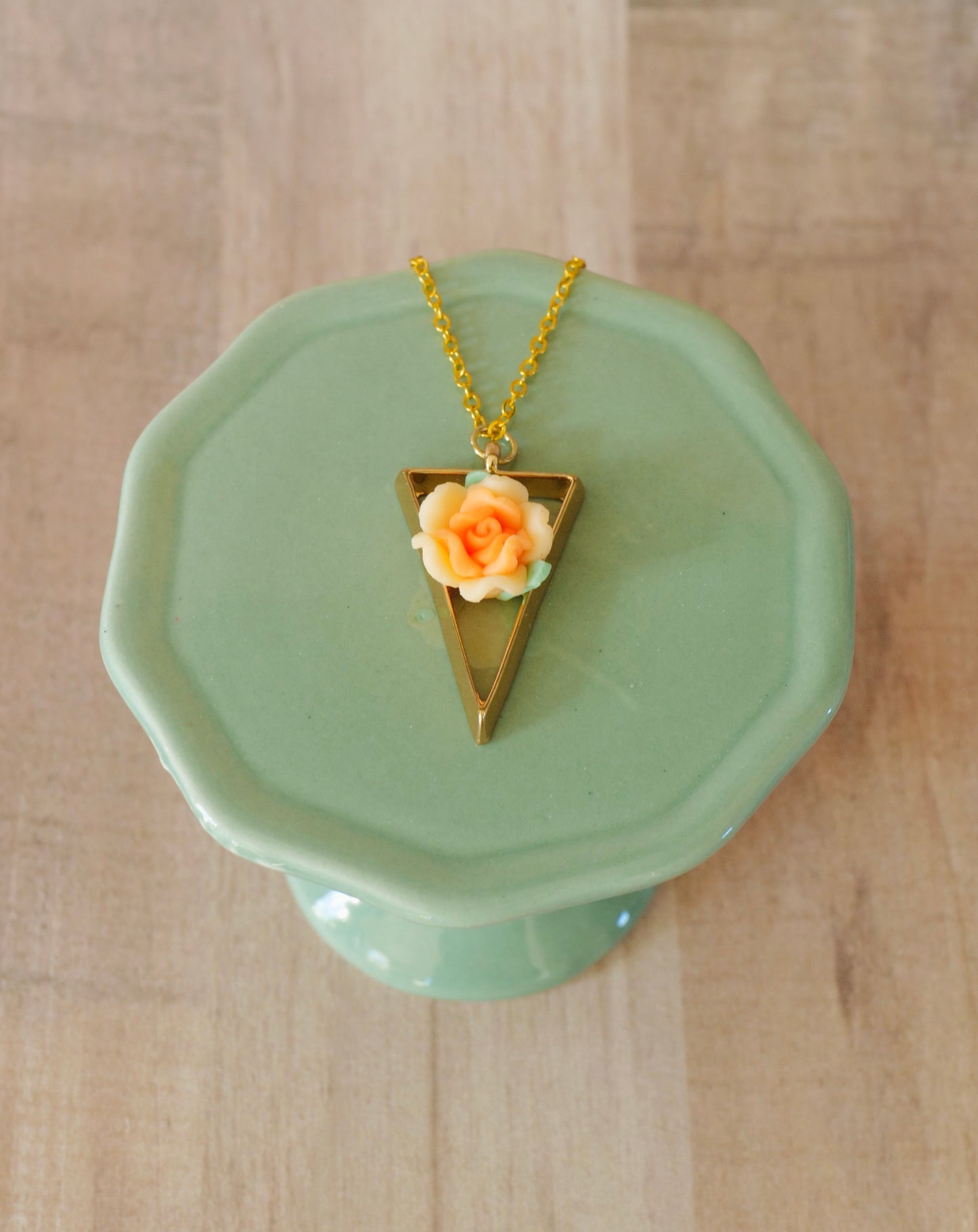 Orange Flower Triangle Necklace