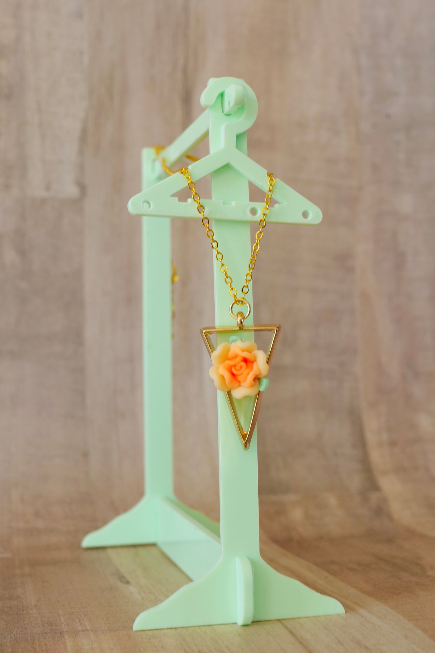 Orange Flower Triangle Necklace