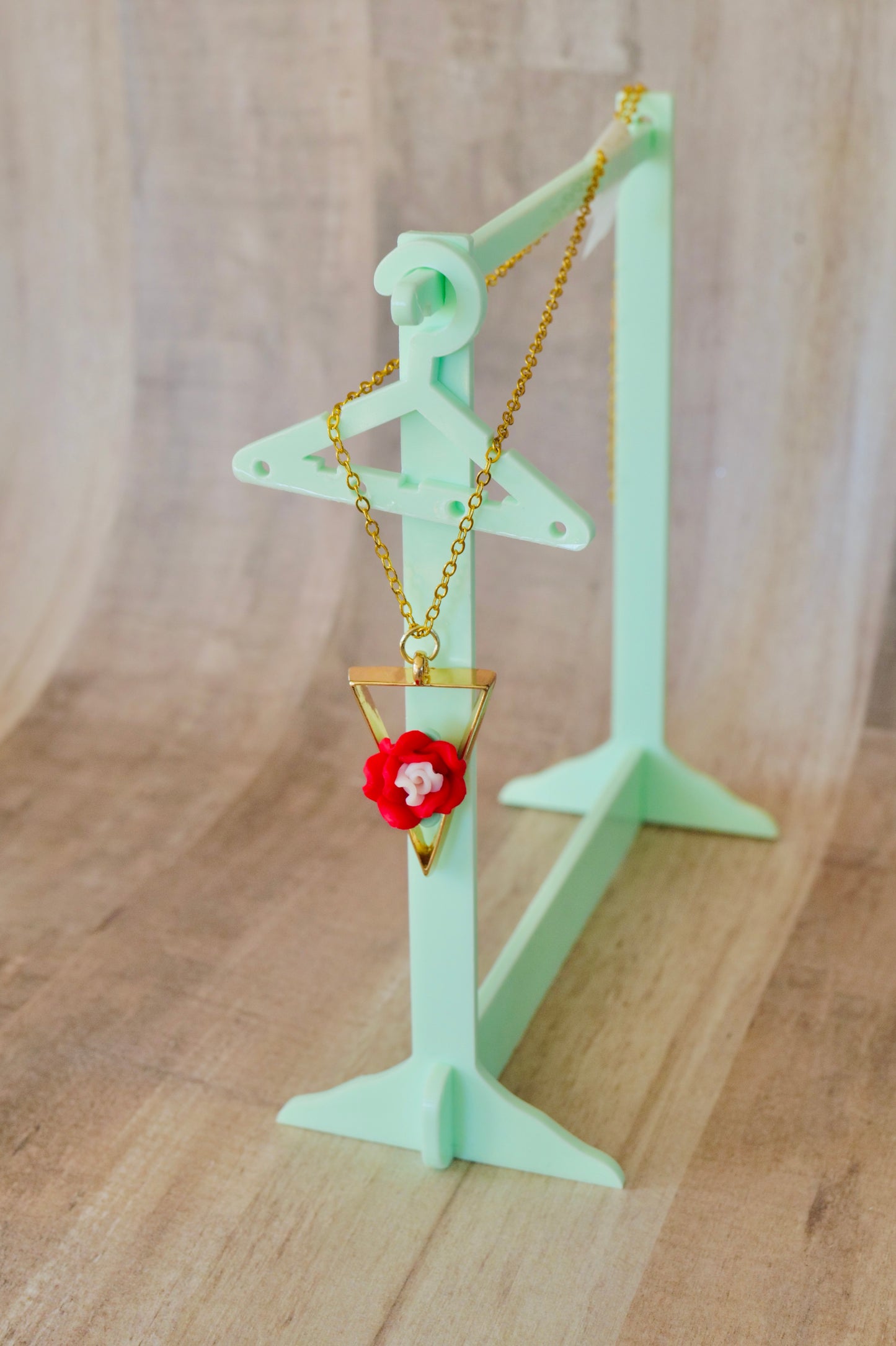 Red Flower Triangle Necklace