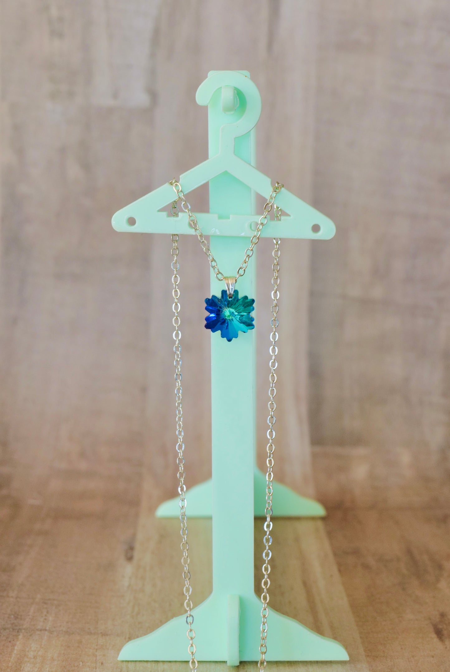 Simple Blue Green Snowflake Necklace