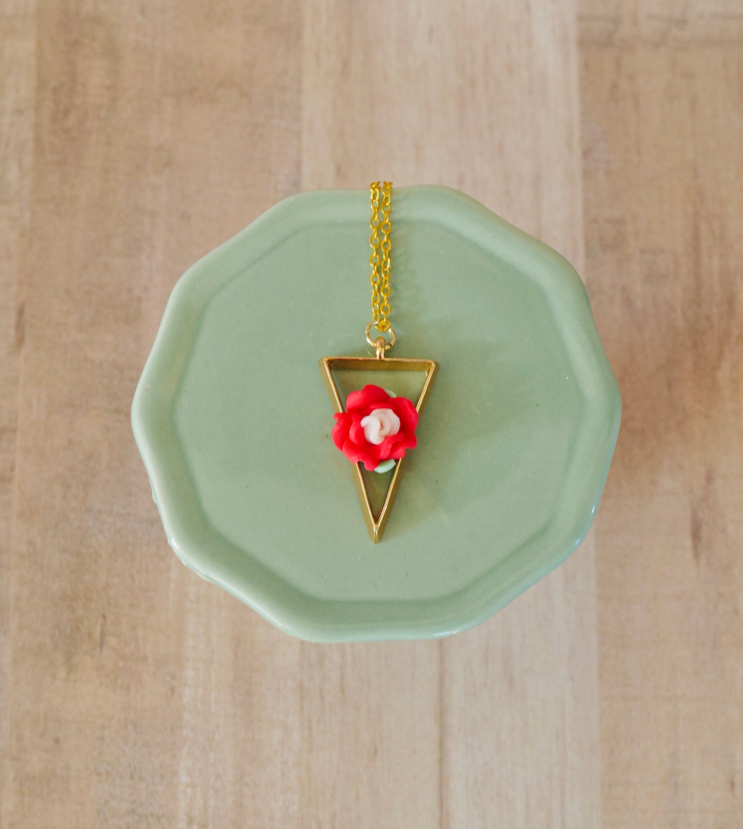 Red Flower Triangle Necklace