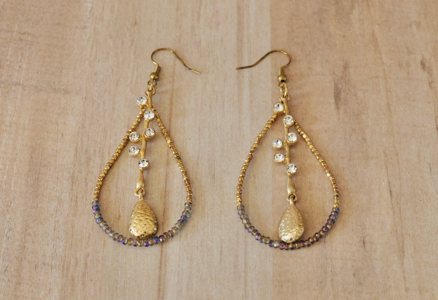 Purple Gold Teardrop Hoop Earrings