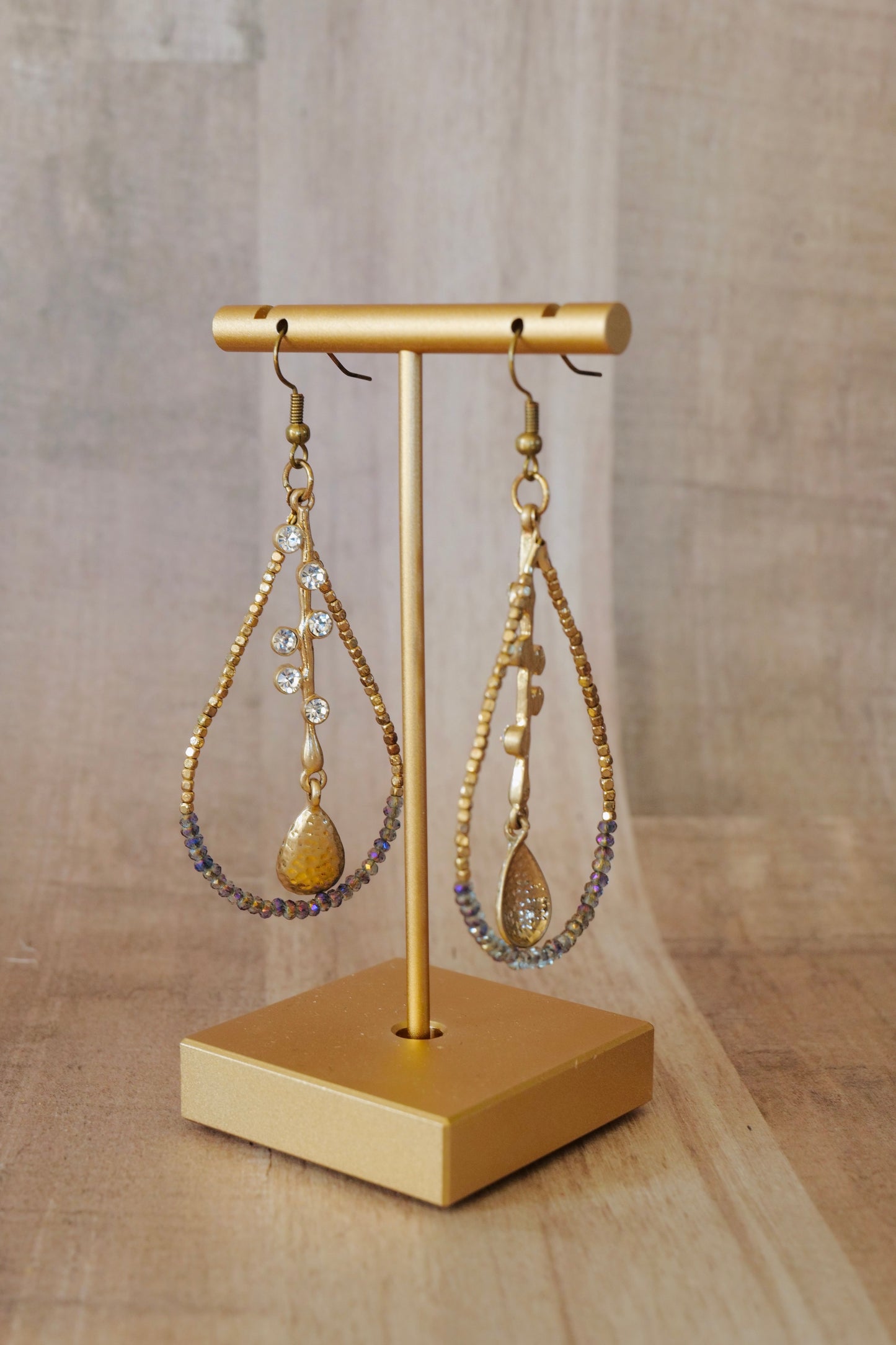 Purple Gold Teardrop Hoop Earrings