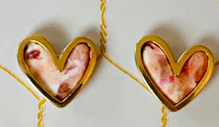 Gold Heart Floral Printed Studs