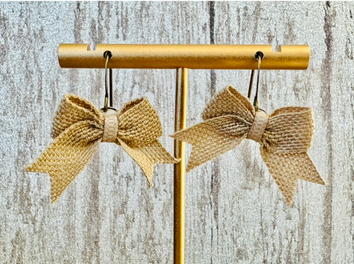 Burlap Bow Earrings