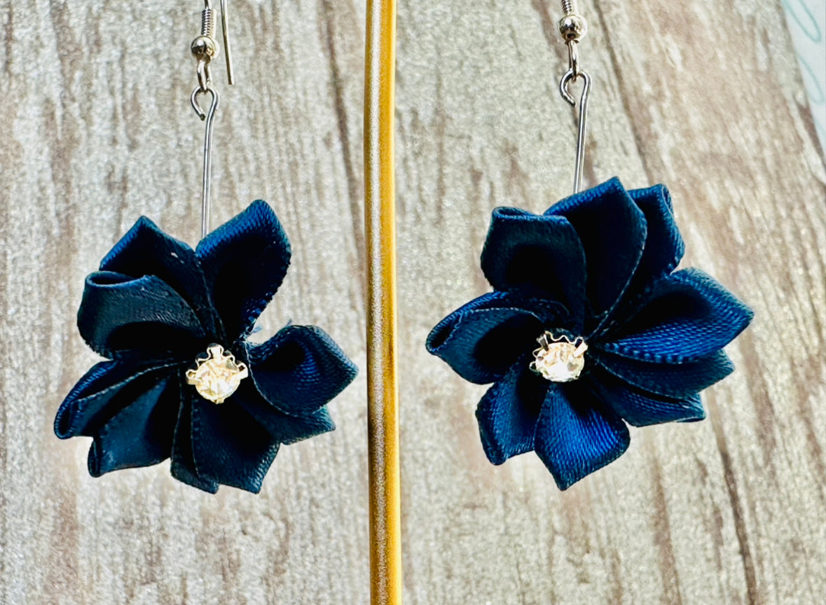 Navy Flower Earrings
