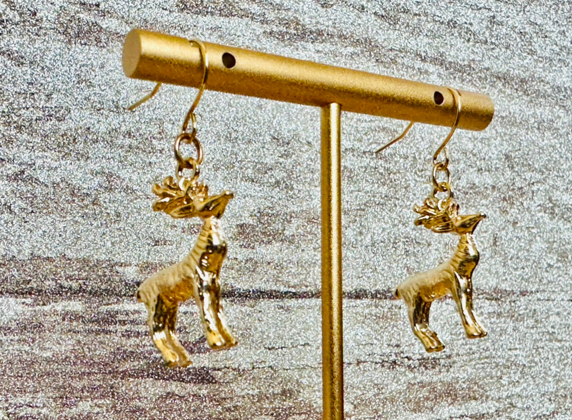 Golden Reindeer Earrings