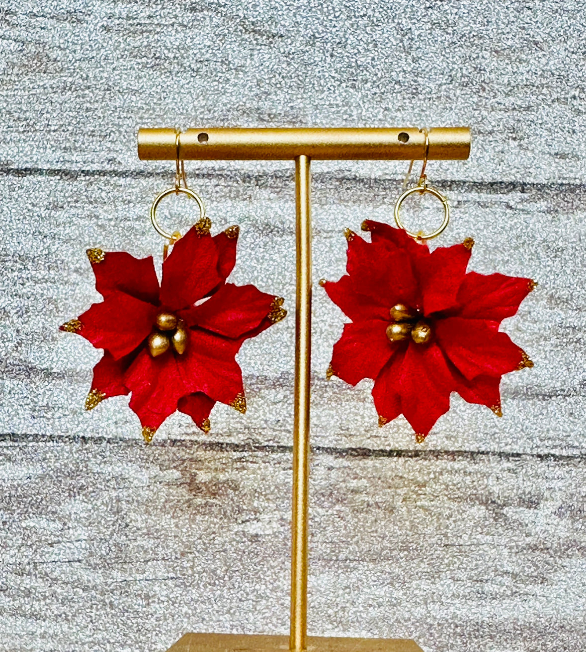 Golden Tipped Pointsetta Earrings
