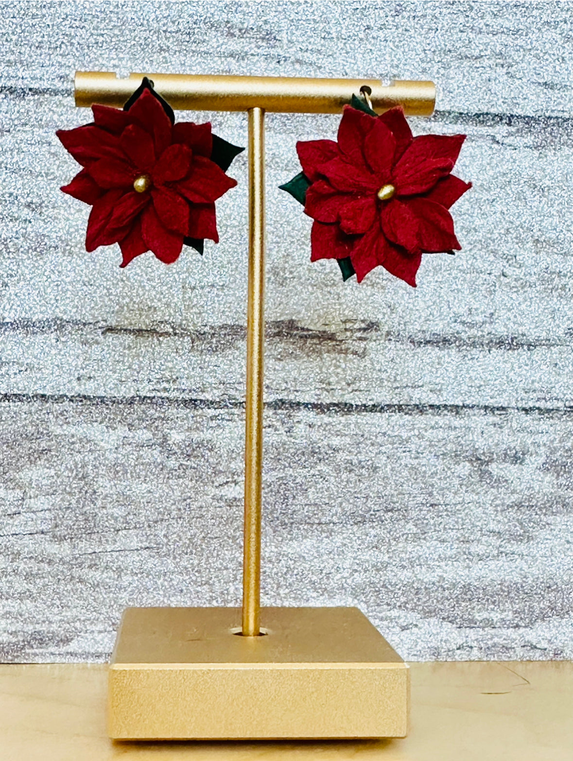 Red Poinsettia Leaf Earrings