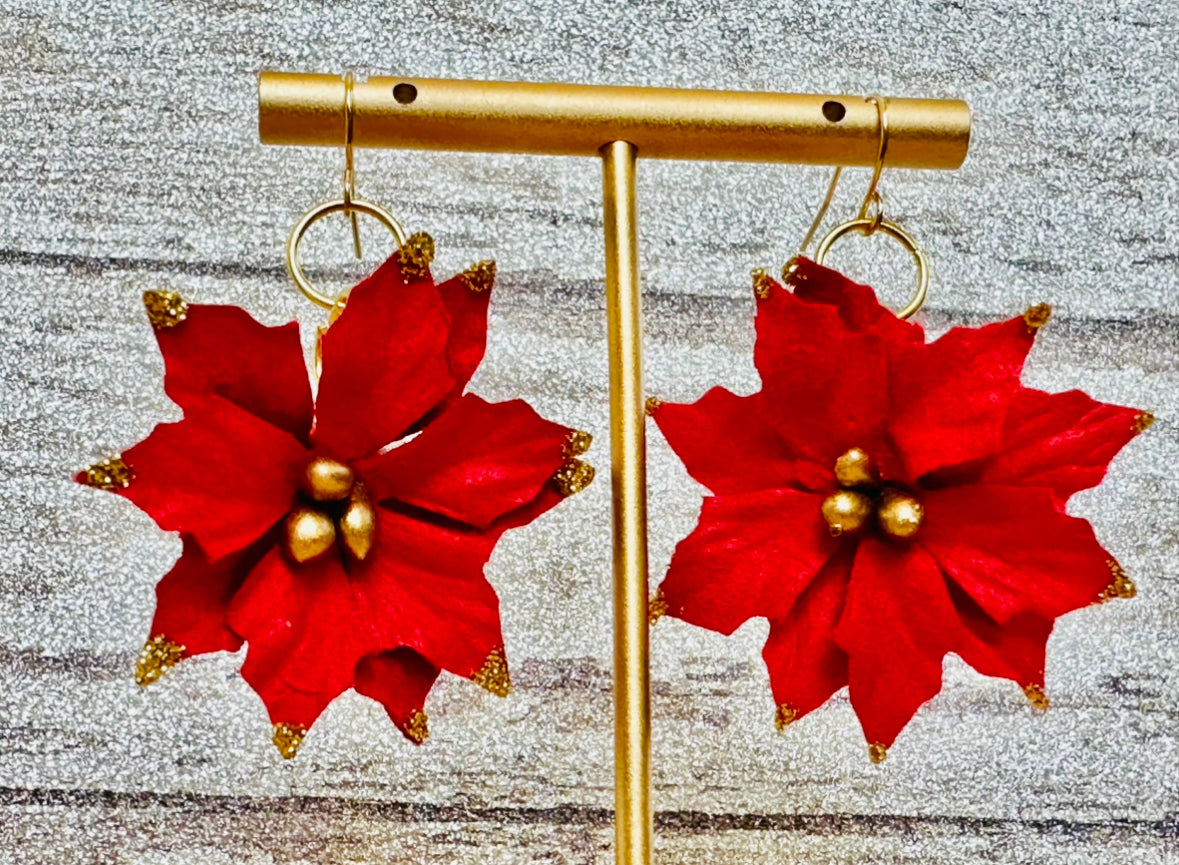 Golden Tipped Pointsetta Earrings