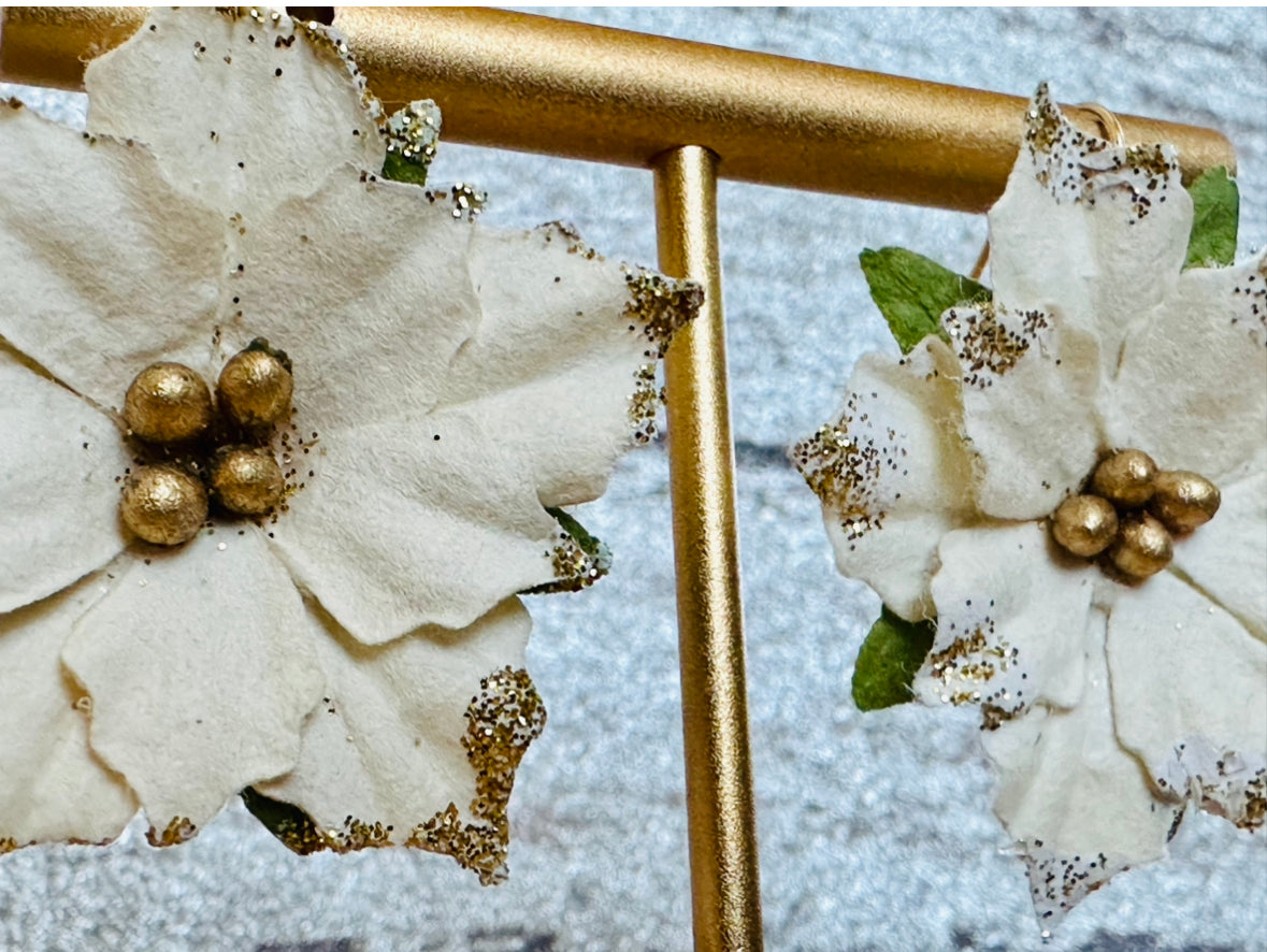 White Poinsettia Earrings