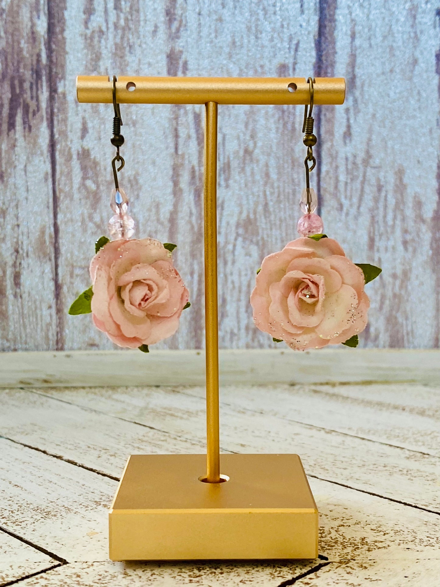 Pink-Orange Glitter Origami Flower Earrings