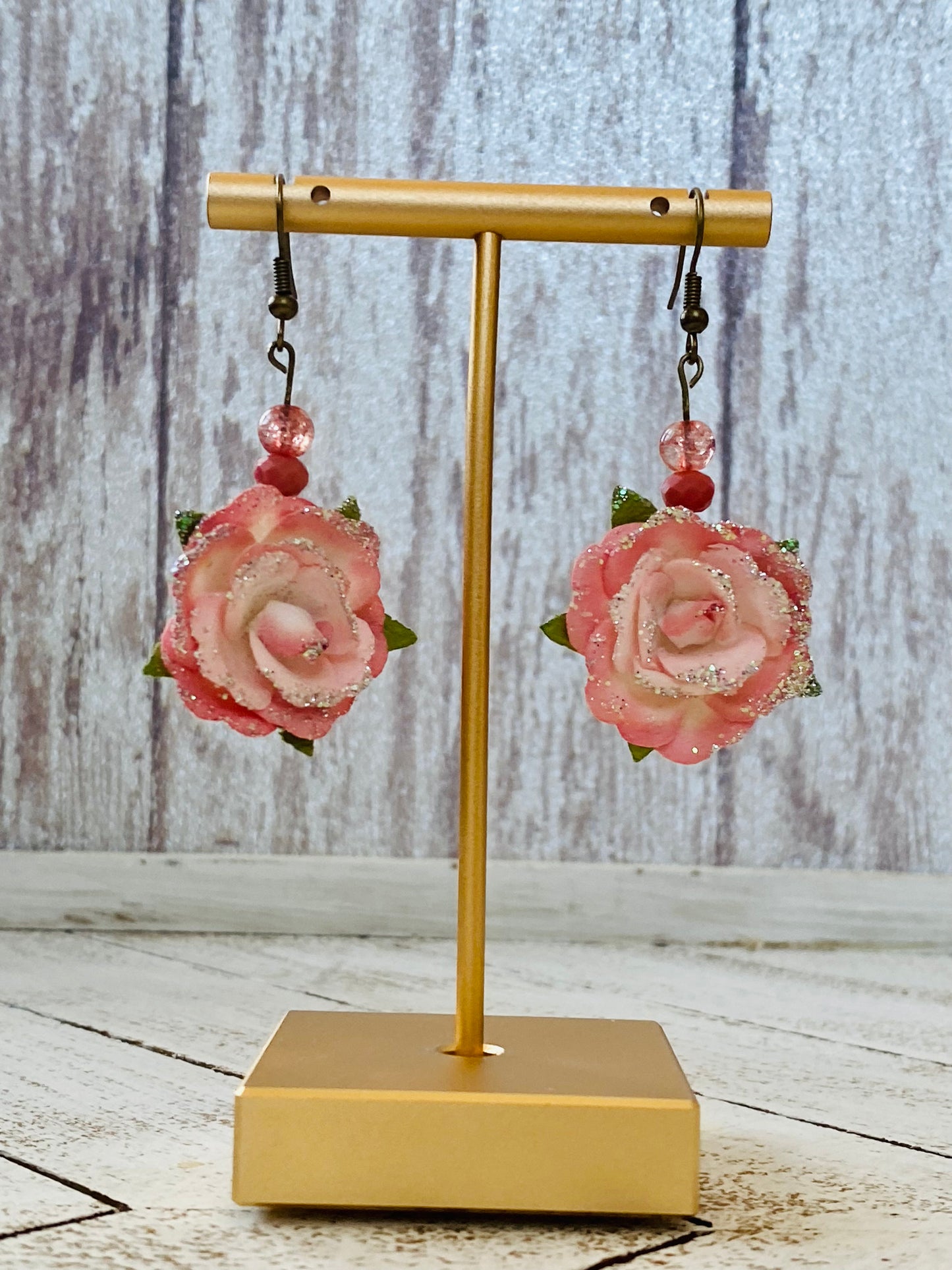 Salmon Glitter Origami Flower Earrings