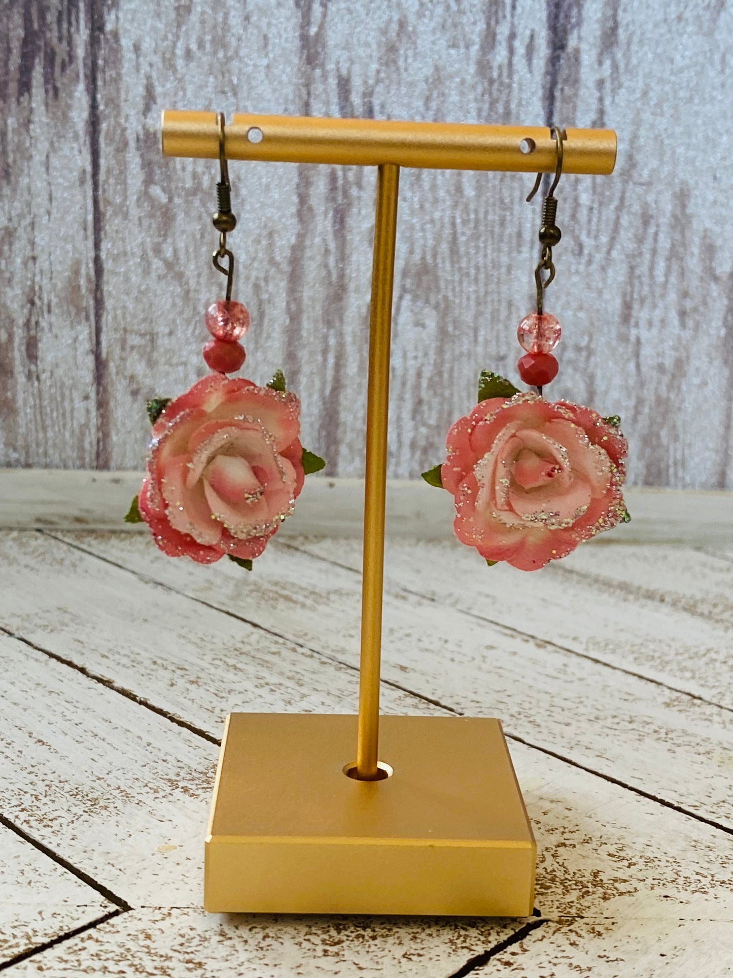 Salmon Glitter Origami Flower Earrings