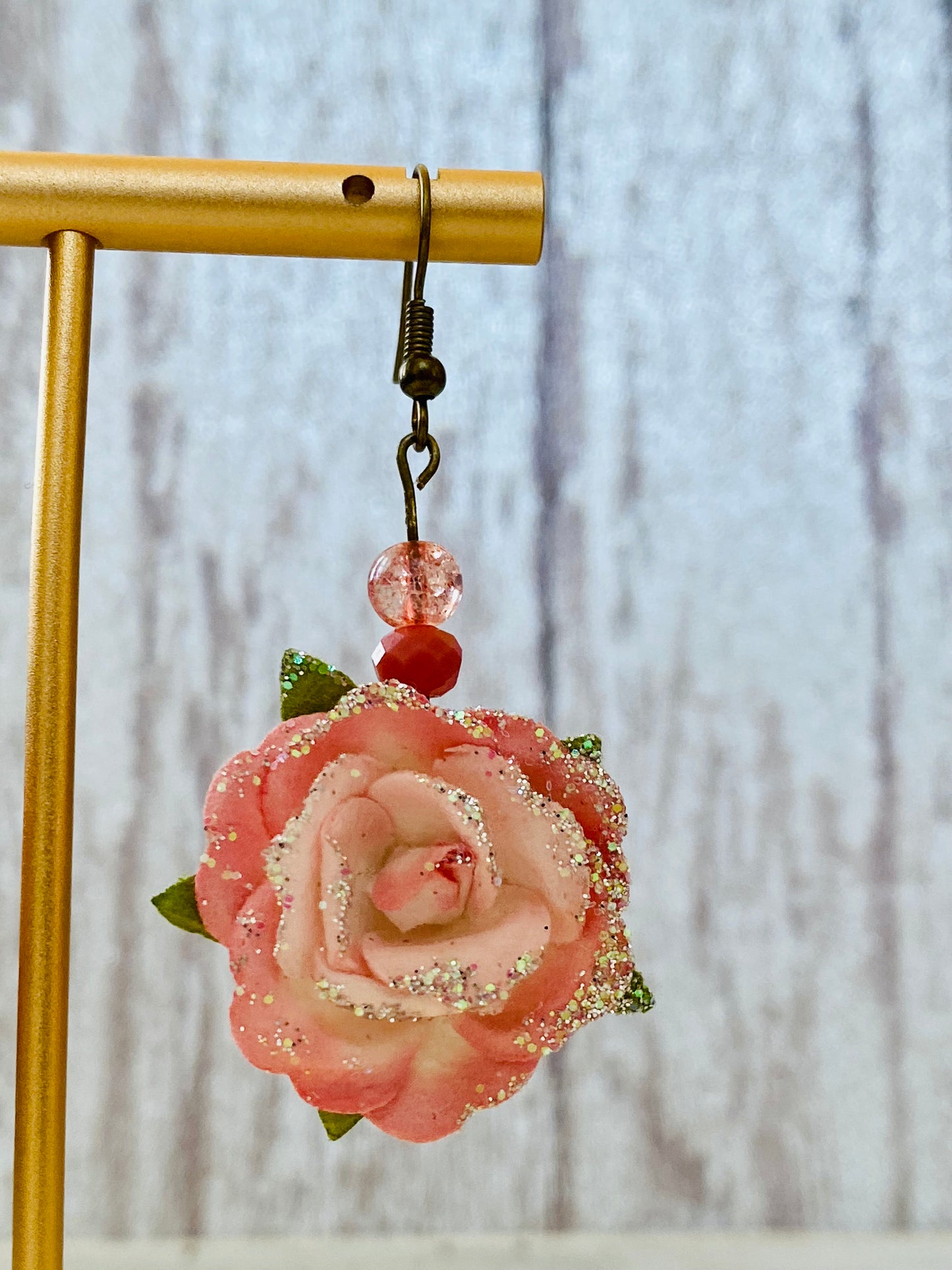 Salmon Glitter Origami Flower Earrings