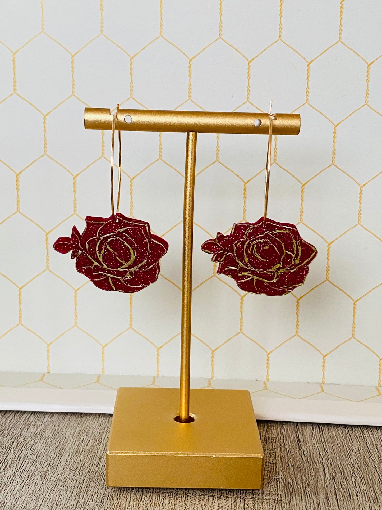 Gold Trimmed Rose Earrings