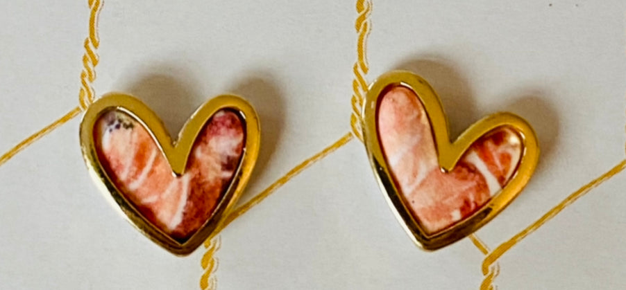 Gold Heart Floral Printed Studs