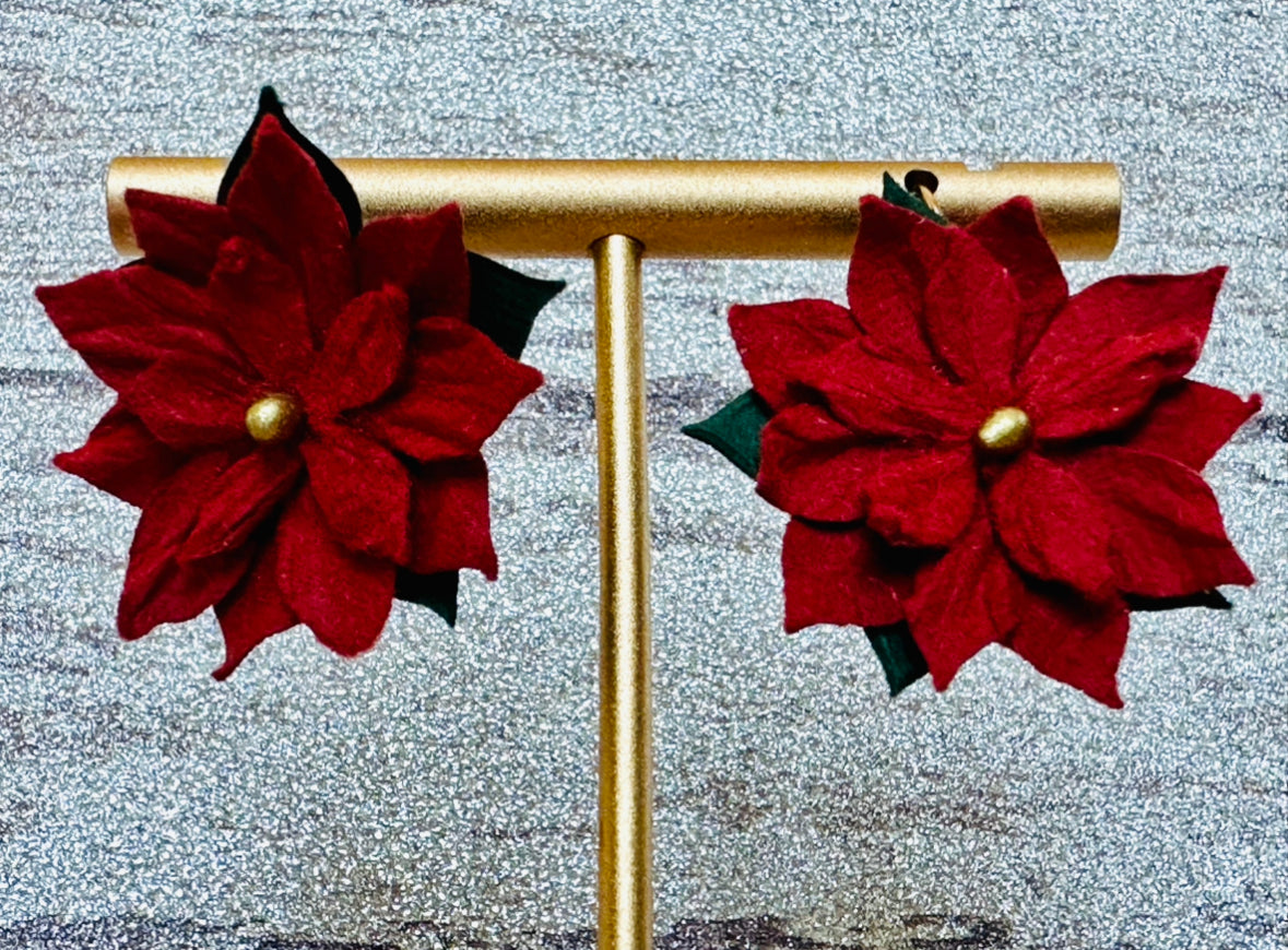 Red Poinsettia Leaf Earrings