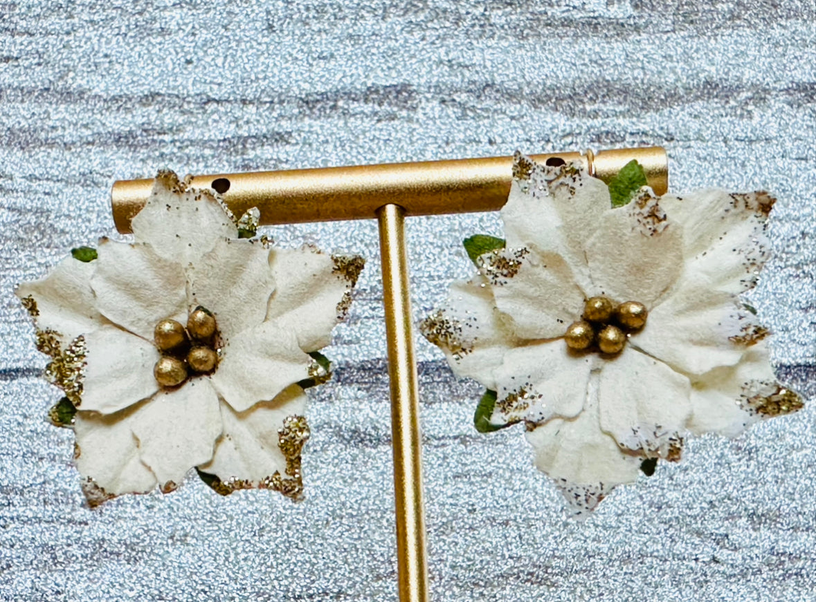 White Poinsettia Earrings