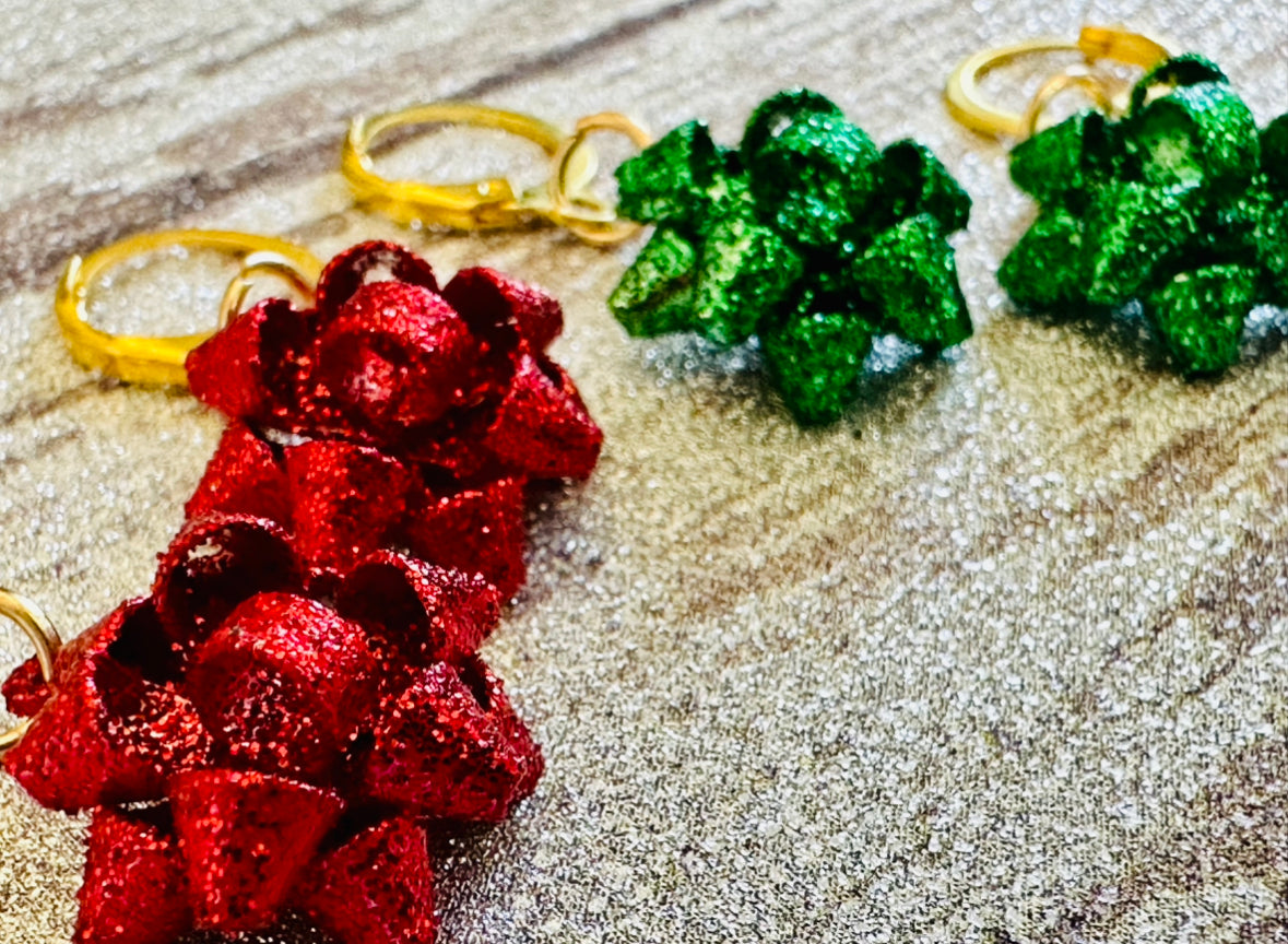 Holiday Glitter Bow Earrings
